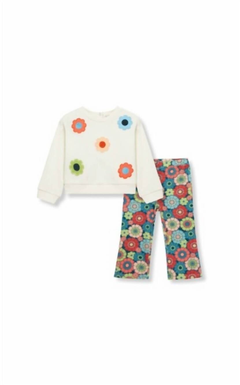 NEW PEEK AREN'T YOU CURIOUS kid's flower pullover pants set in natural